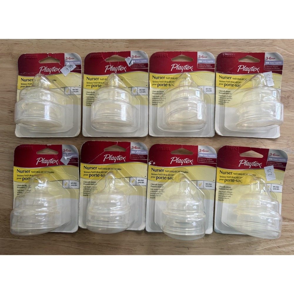 8 Playtex 2pk Nurser NATURALATCH silicon nipples 3-6M+ Fast Flow 2012 Made In MX